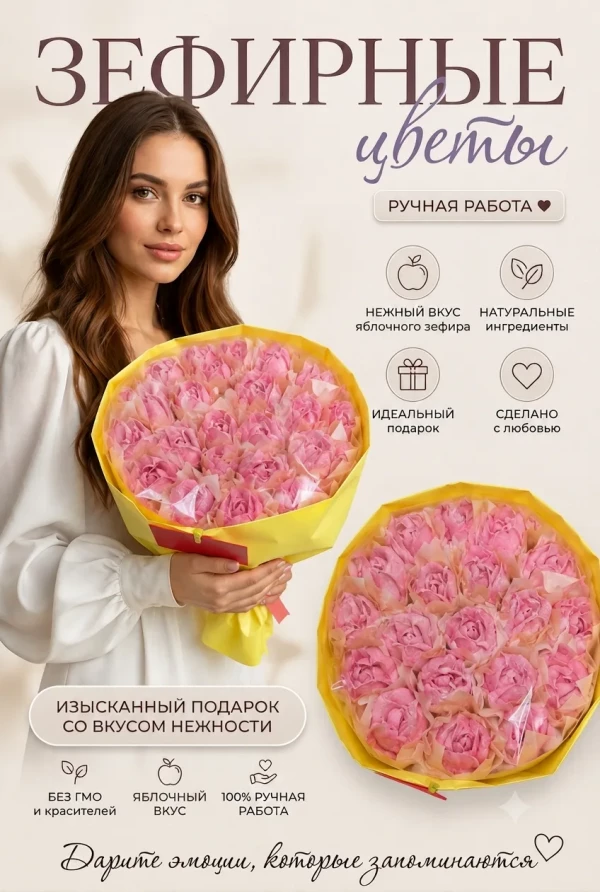 №1 Букет Зефирный Размер XL розовый,350г в Пыть-яхе