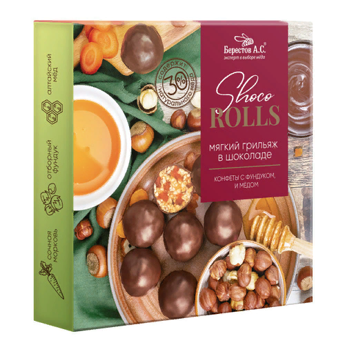№2 Берестов Shoco Rolls конфеты с фундуком, цукатами моркови  и медом 135г  в Пыть-яхе
